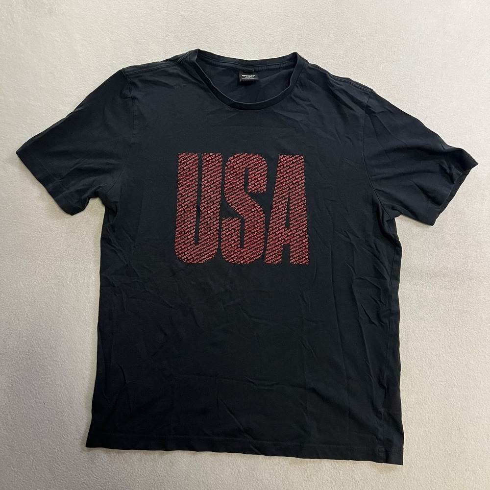 Oakley USA T-shirt Men's Size Medium Black Short Sleeve USA Logo Graphic Tee